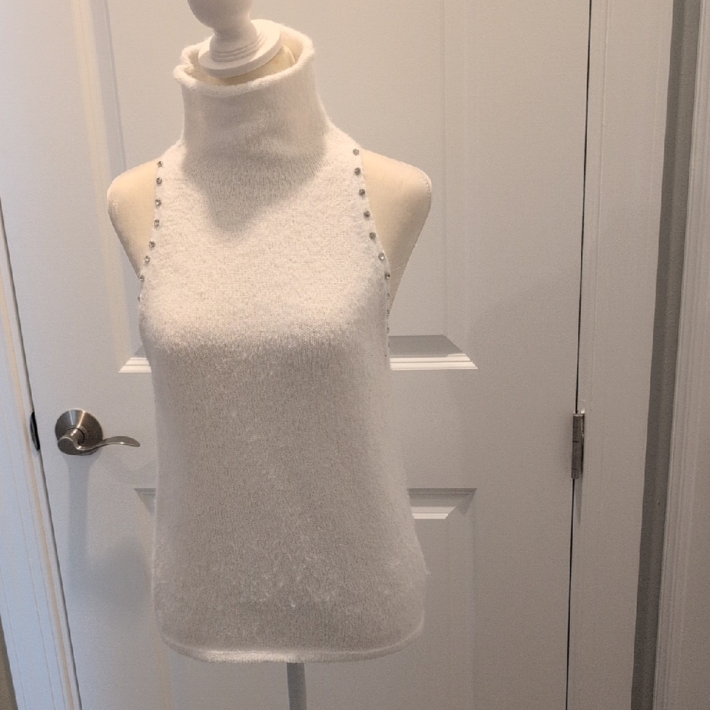 White Sleeveless Turtleneck Sweater